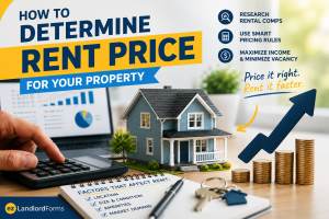Landlord using housing data and rental comps to determine the rent price for an investment property.