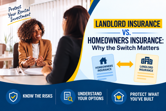 Image of landlord and insurance agent discussing insurance coverage for a rental property, which is different than homeowners insurance.